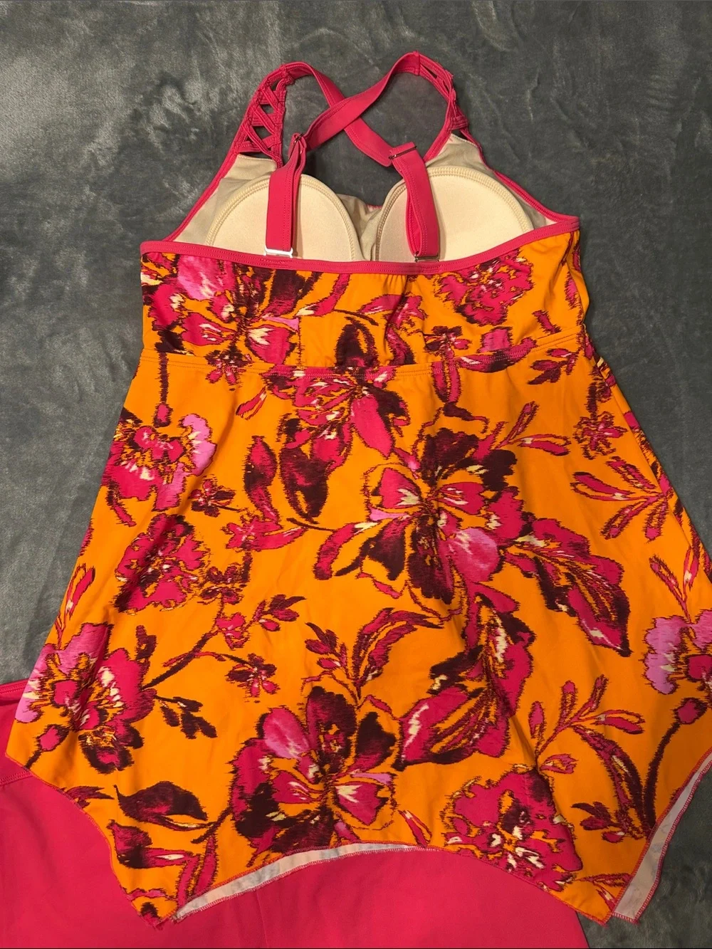 NWOT D & Co BEACH Bright Floral Shark HemTankini w/Pink Swim Shorts Sz 10 - Picture 5 of 16